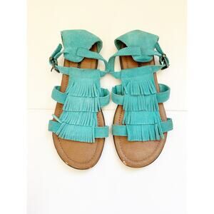 Minnetonka Fringed Turquoise Suede Sandal Size 8